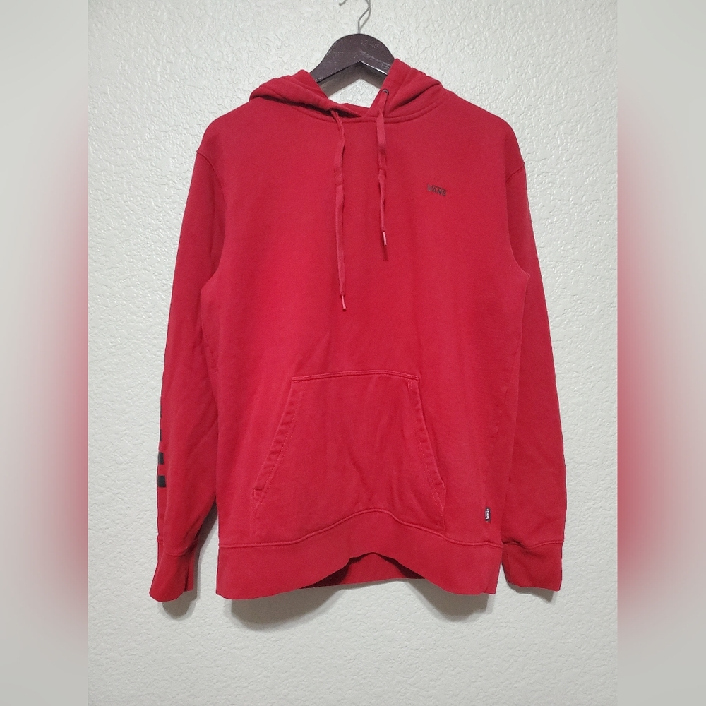 Vans Off the Wall Red Checkered Sleeve Pullover Hoodie Sweatshirt Size Medium